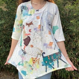 EUC Inoah Graphic Dog Park Print Asymmetrical Hem Shirt